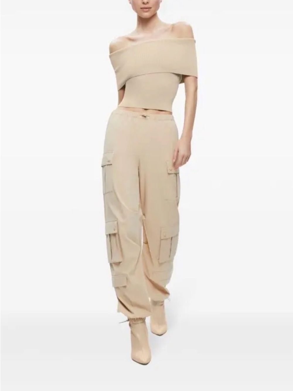 Alice + Olivia Beige Cargo Track Joggers